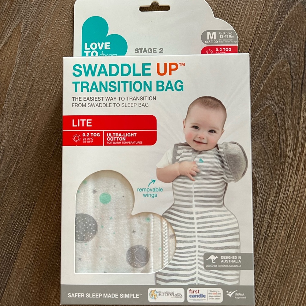 BRAND NEW!! Love To Dream Swaddle UP Transition Bag Lite Swaddle Wrap - White